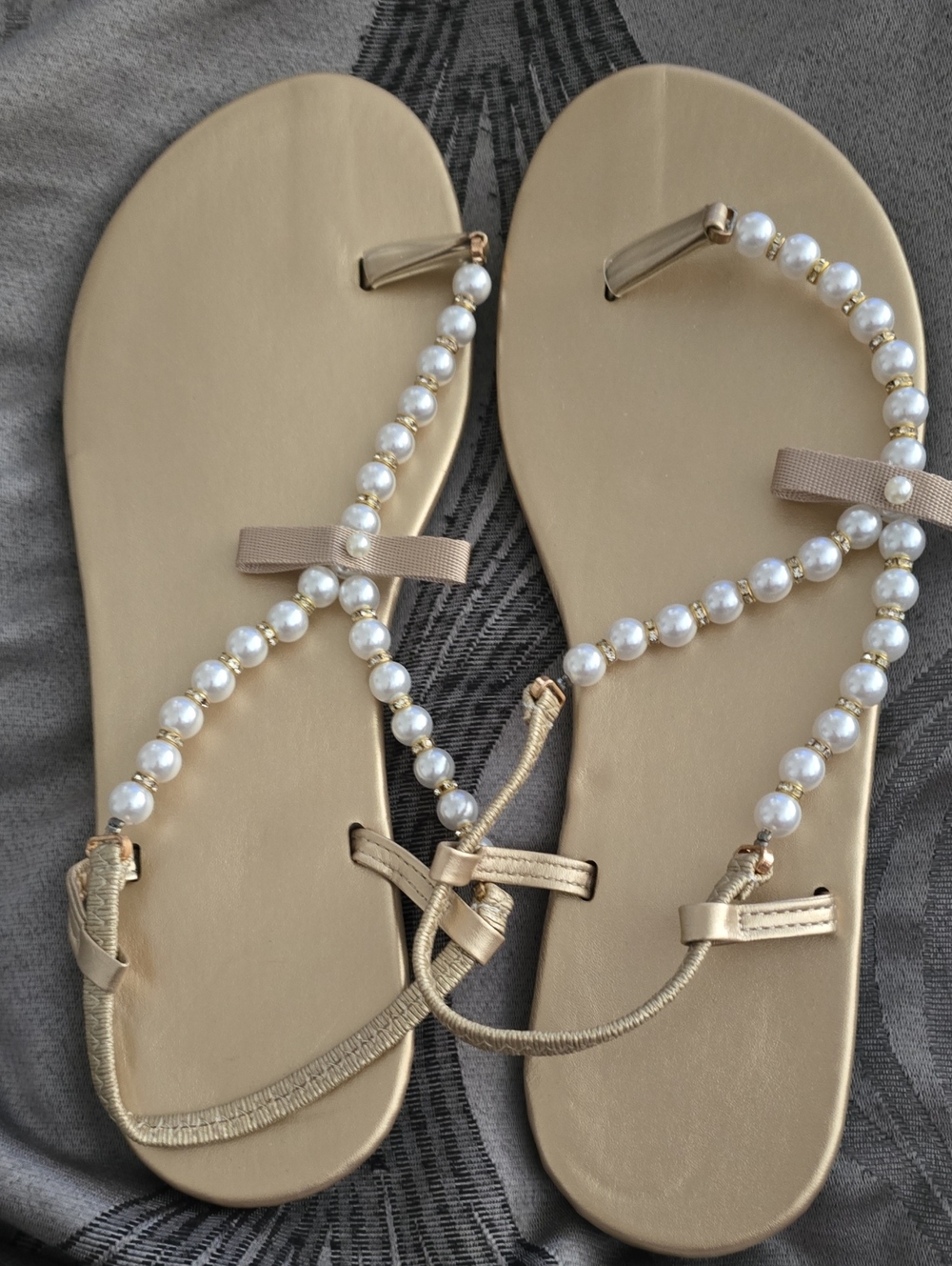 Pearl-Embellished Gold Women’s Sandals